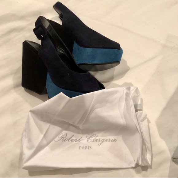 Robert Clergerie Blue Suede Platforms, sz 37.5 - Picture 8 of 11
